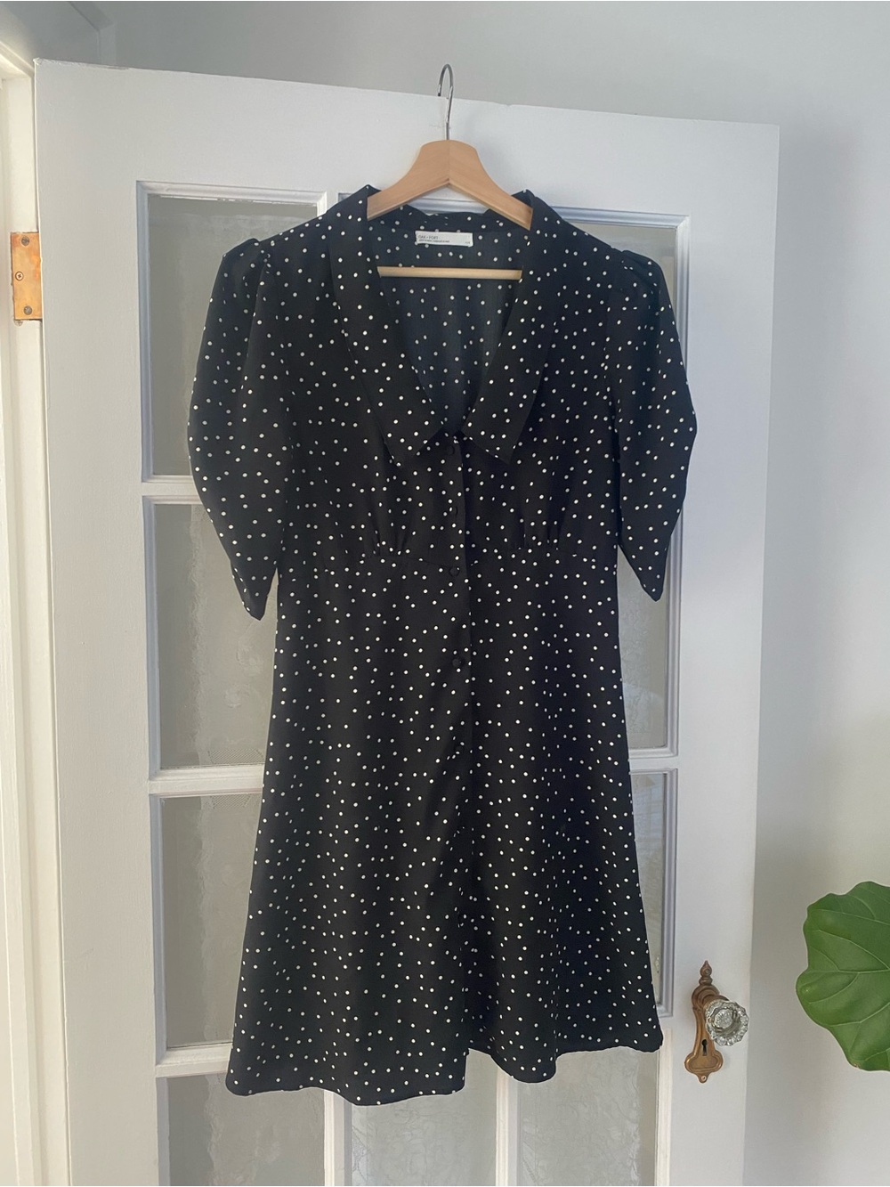 OAK + FORT Black Mini Dress with White Polka Dots